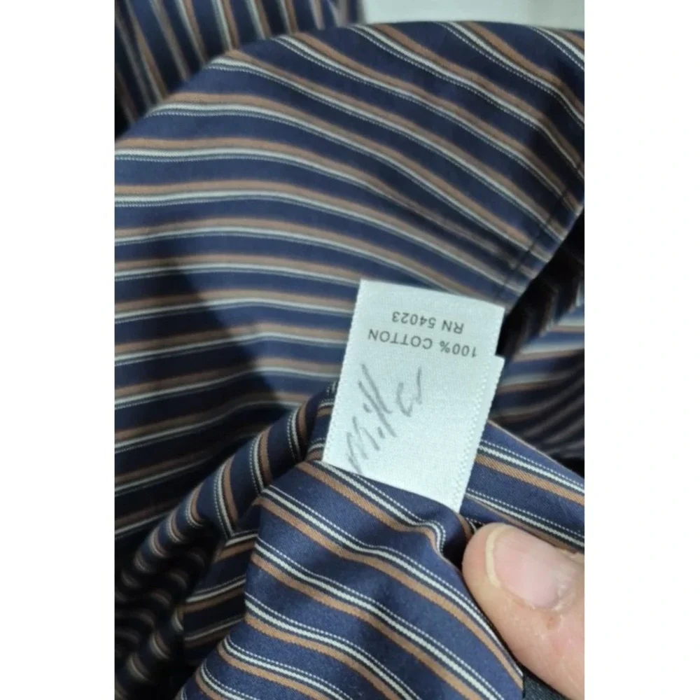 Banana Republic Slim Fit Dress Shirt‎ Mens XL Black/Brown Stripe Woven In Italy